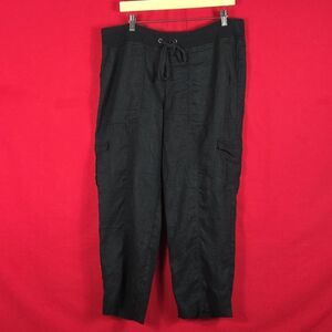 EILEEN FISHER Organic Linen Cargo Cropped Pants Black Size Large Sustainable‎